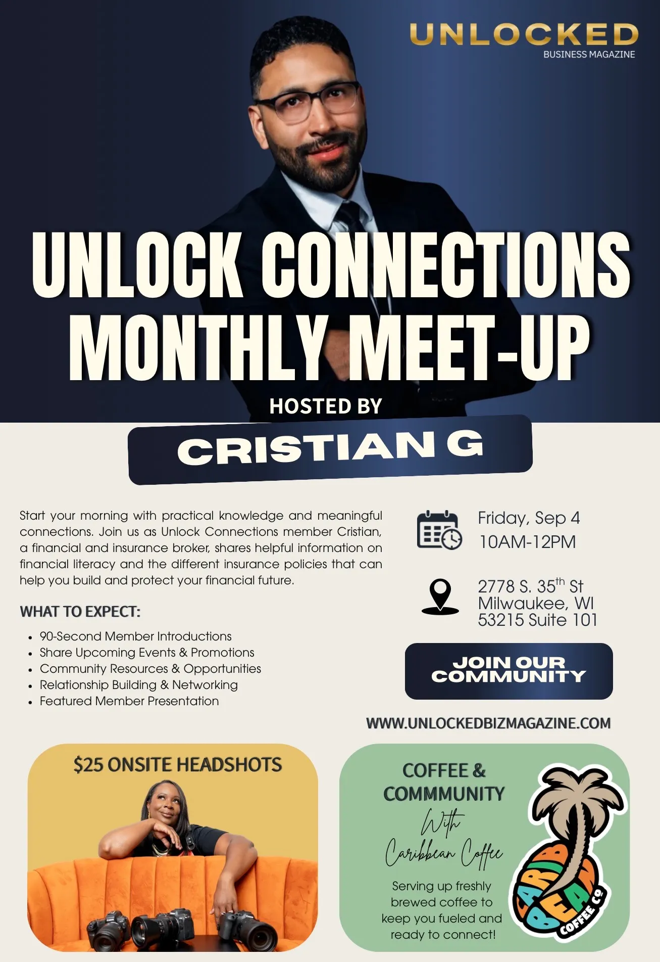 Unlock Connections Monthly Meet-Up flyer